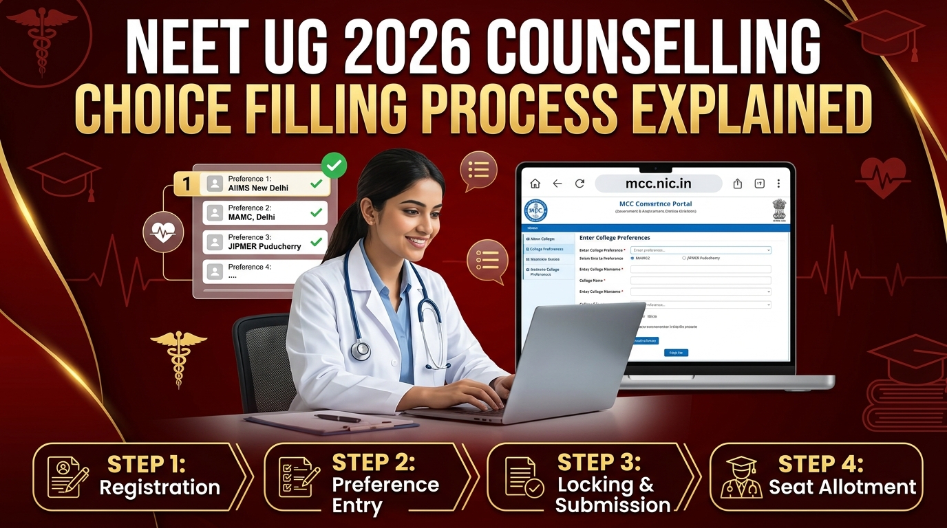 NEET UG 2026 Counselling Choice Filling Process Explained: Key Rules, Step-by-Step Guide & MCC Guidelines — NEET UG Counselling Guide | Vidyapaath